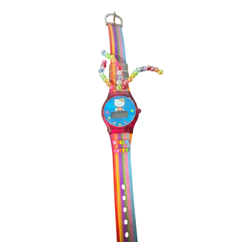 Sanrio Hello Kitty Digital Watch Rainbow Stripe Y2K Pink Translucent Vintage